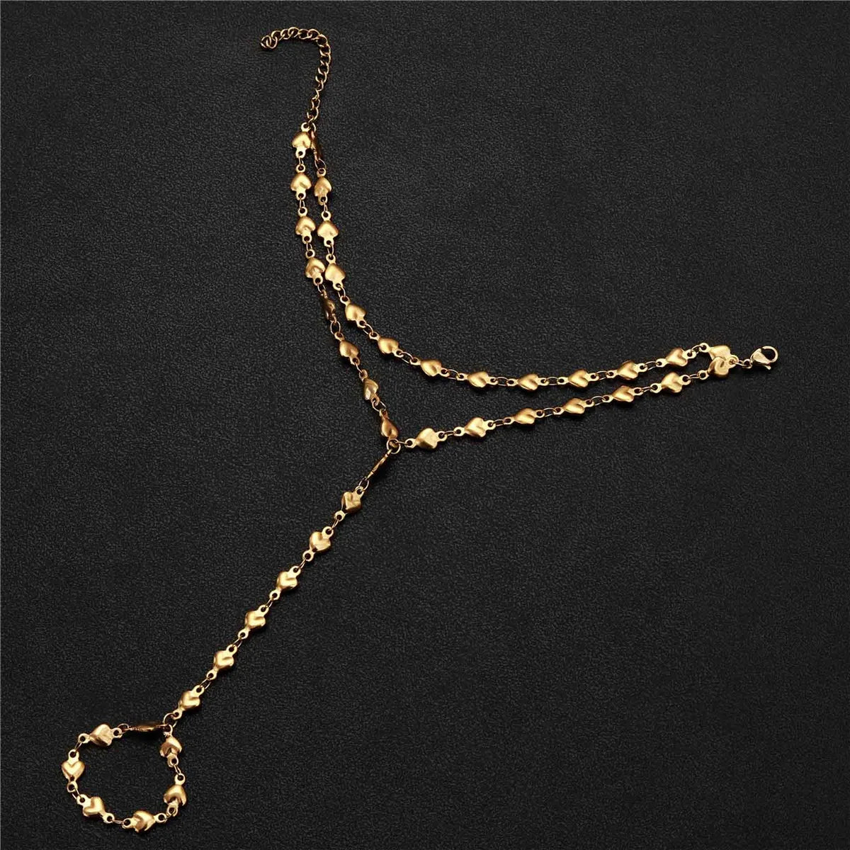 Chaîne pour main et doigt coeur - bracelet de main pour femme or