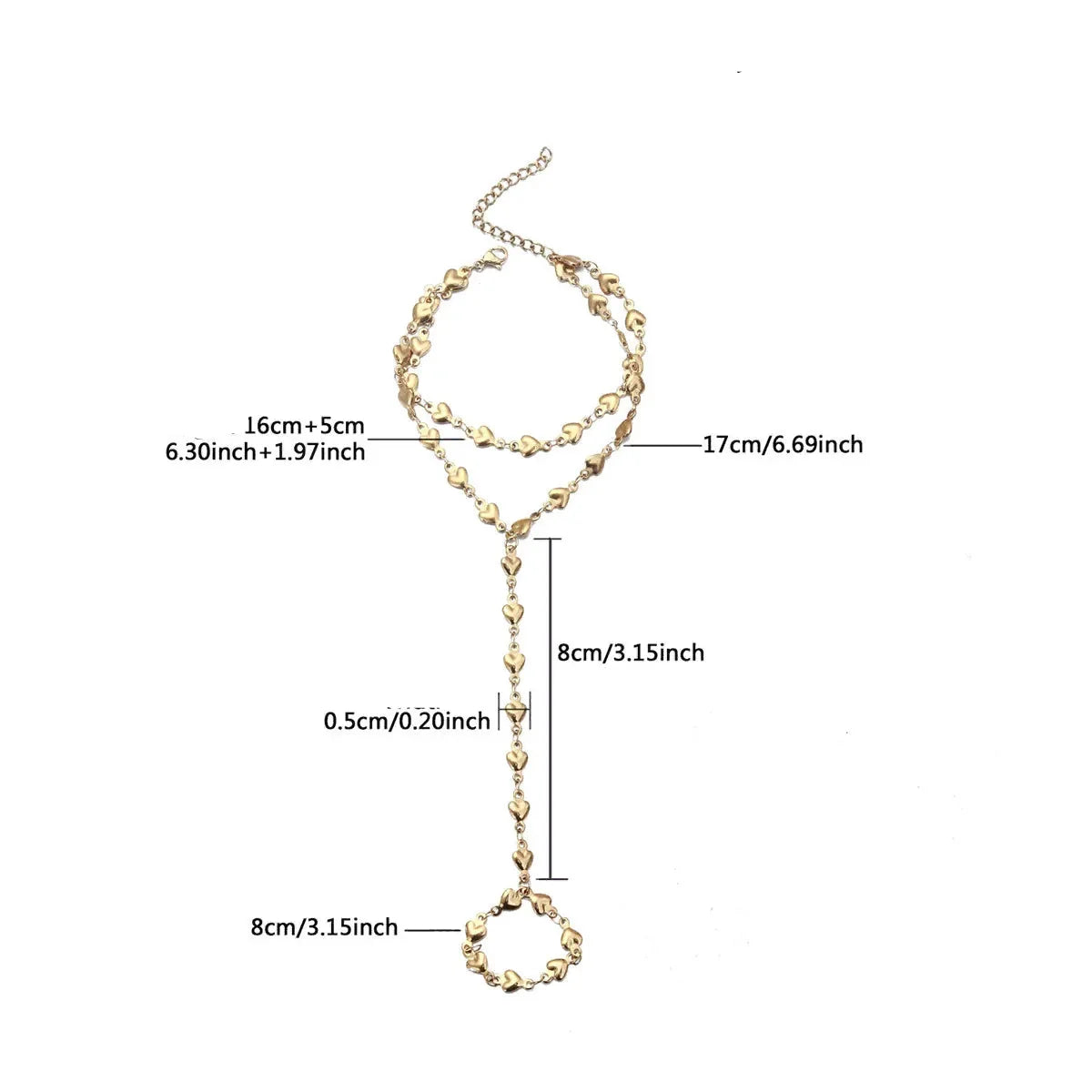 Chaîne pour main et doigt coeur - bracelet de main pour femme