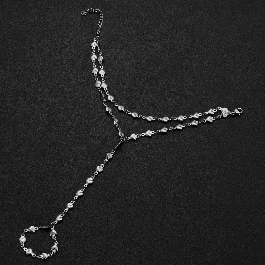 Chaîne pour main et doigt coeur - bracelet de main pour femme argent