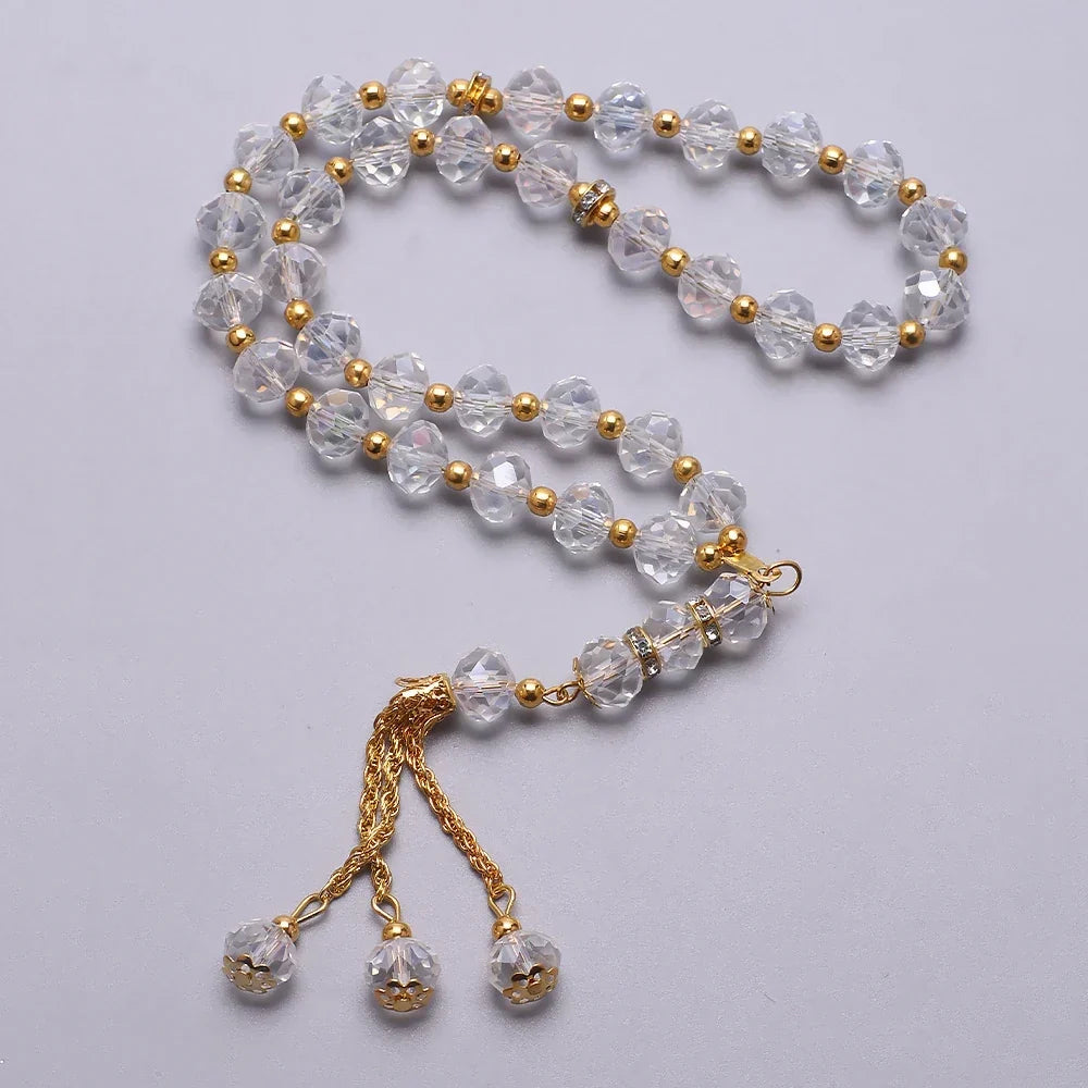 Chapelet musulman élégant - Tasbih islamique 33 perles cristal et doré