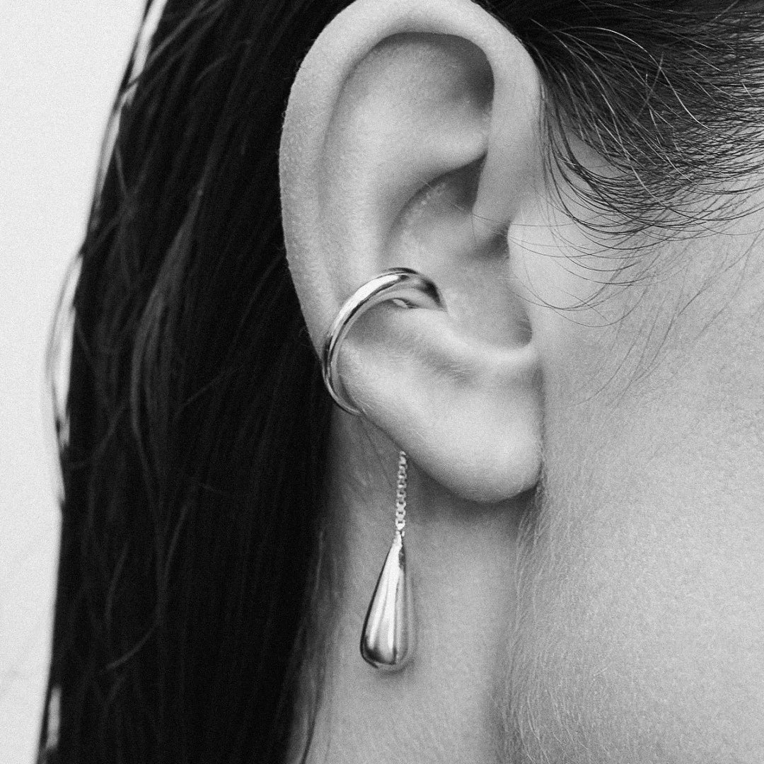 Fine Water Drop Hoop Earrings Clips silver