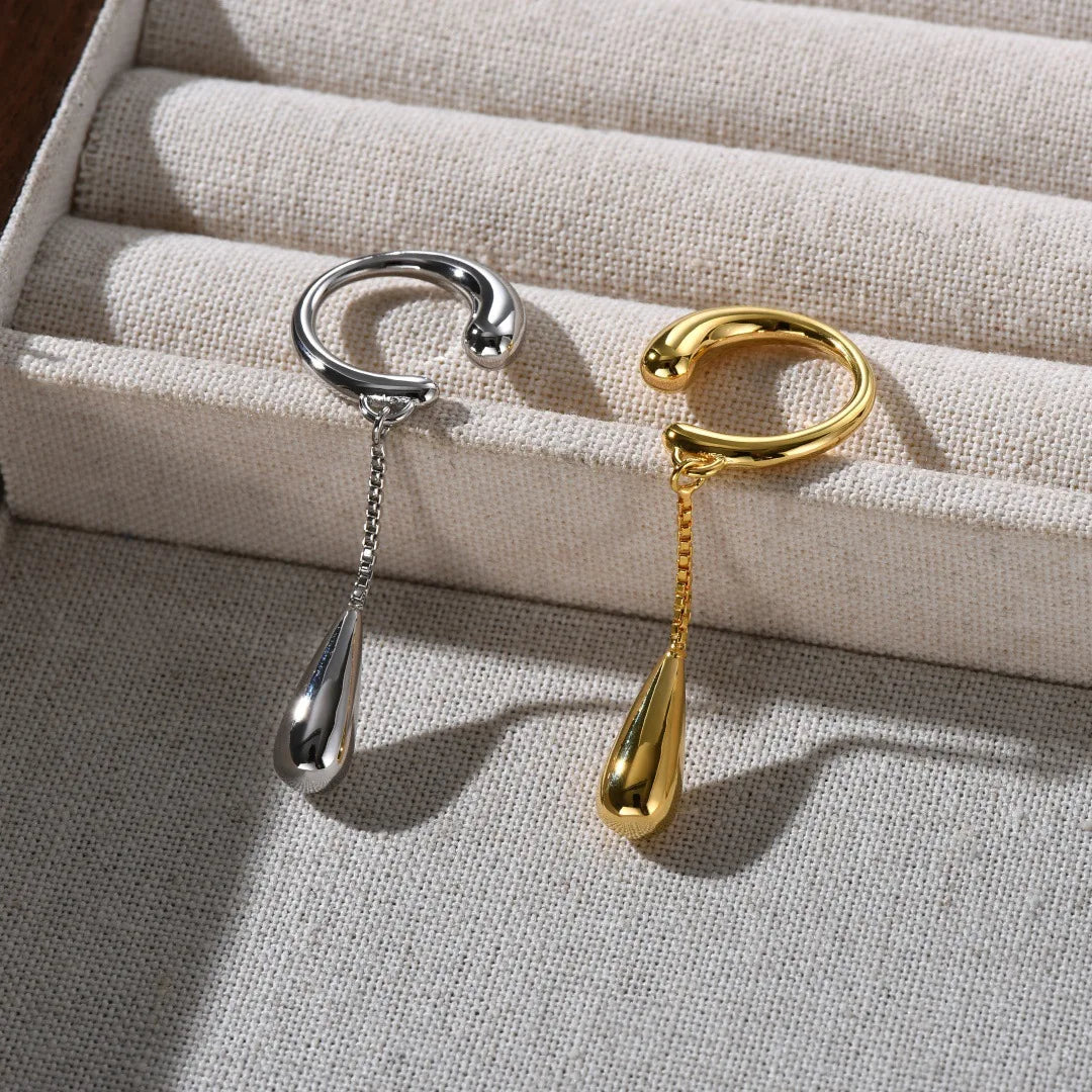 Fine Water Drop Hoop Earrings Clips silver