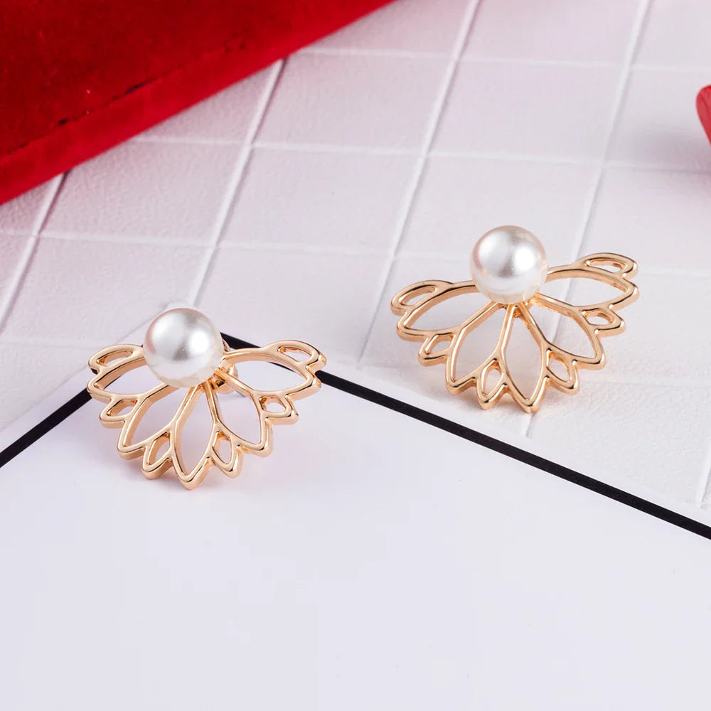 Lotus Flower Stud Earrings for Women gold