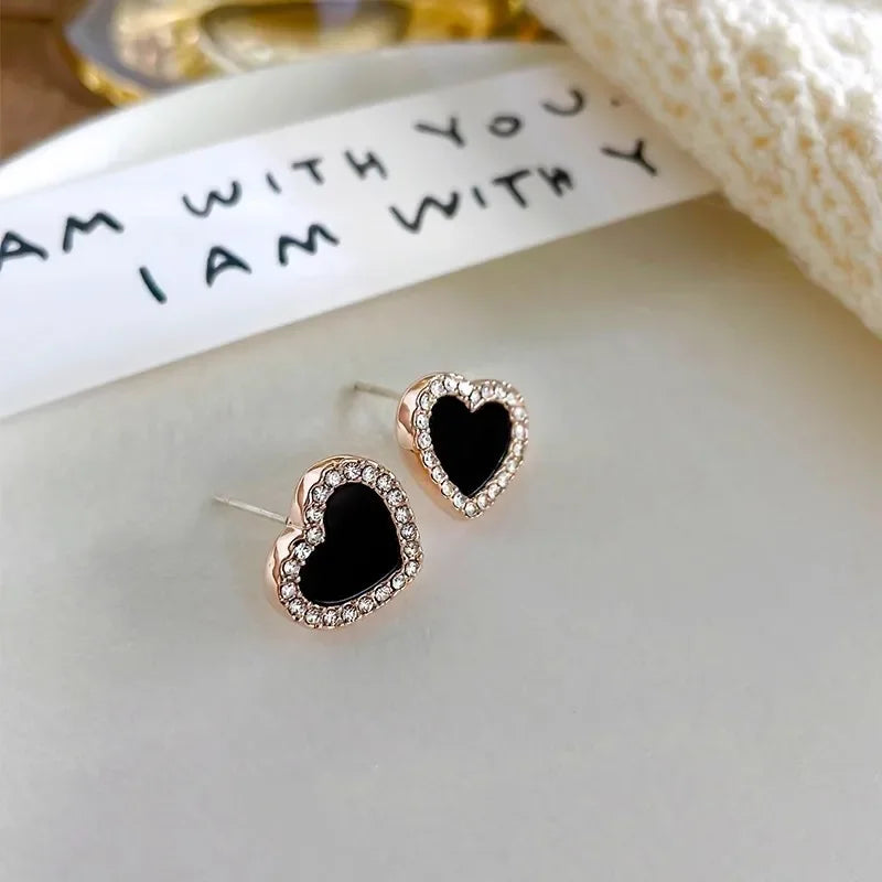 Heart Earrings Black Women's Studs