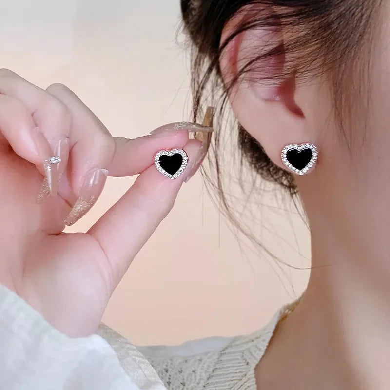 Heart Earrings Black Women's Studs