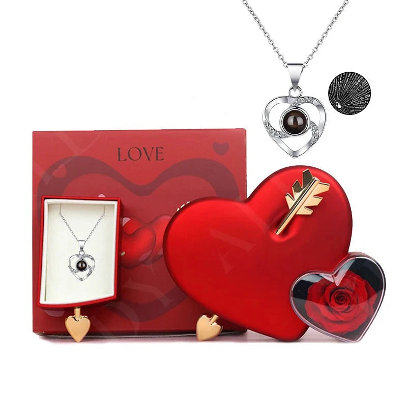 Coffret Amour Éternel avec Rose et Collier