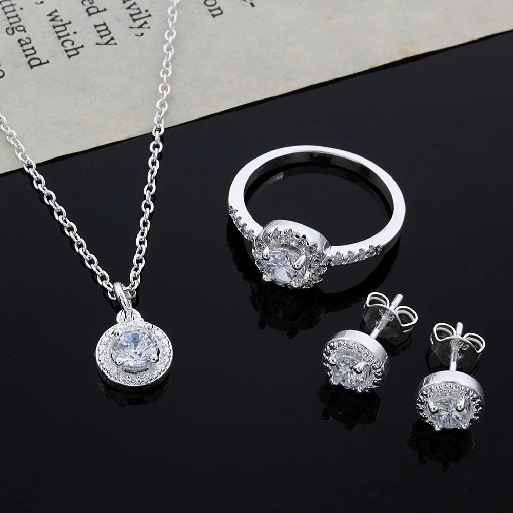 Set of 3 Silver Zircon Jewelry