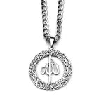 Collier à larges mailles avec pendentif Allah arabe islam musulman argent