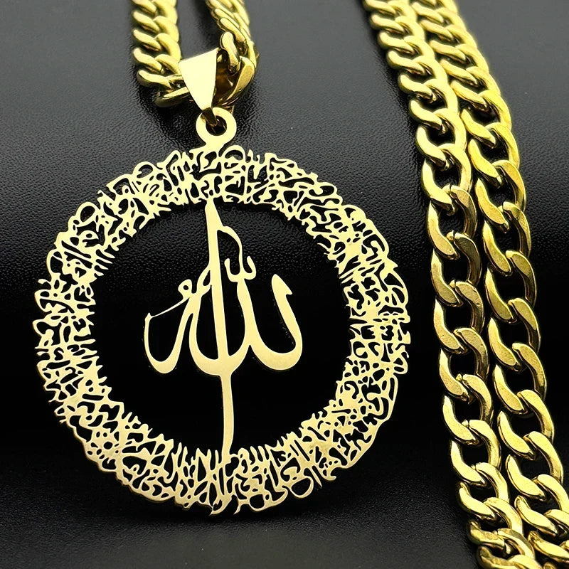 Collier à larges mailles avec pendentif Allah arabe islam musulman or