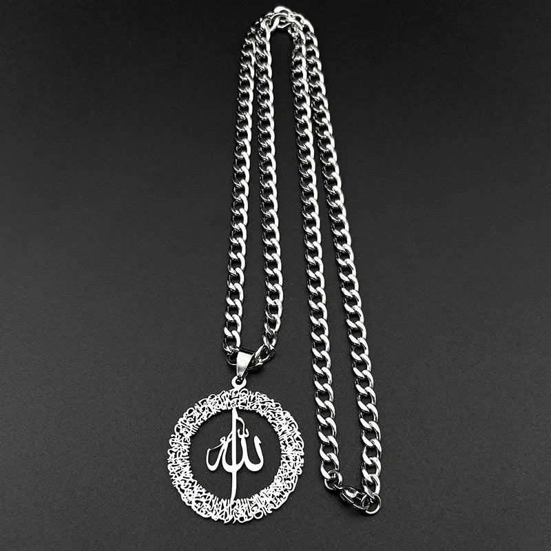 Collier à larges mailles avec pendentif Allah arabe islam musulman argent