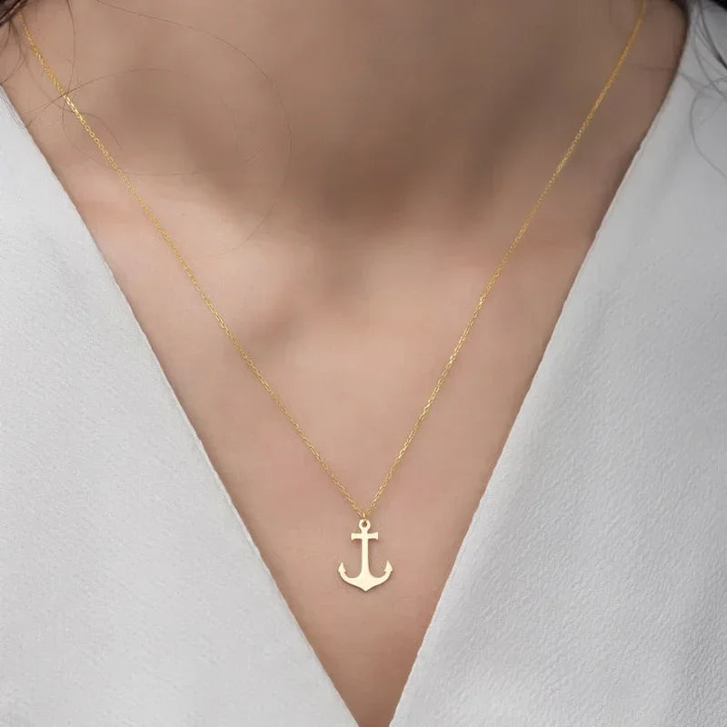 Collier ancre femme or
