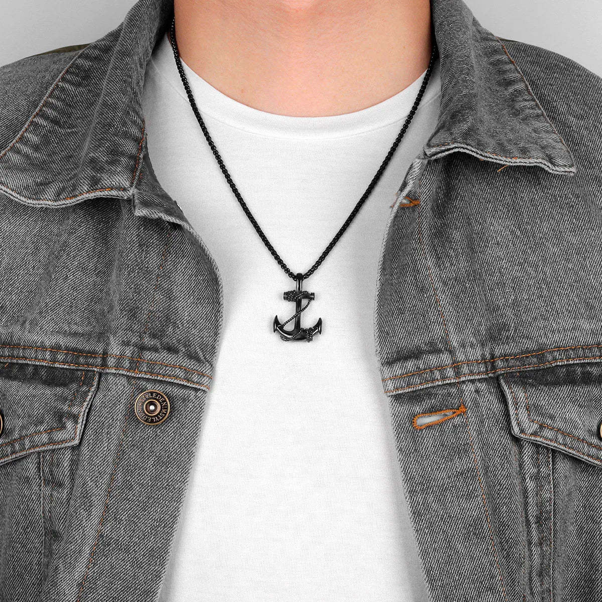 Collier ancre homme noir