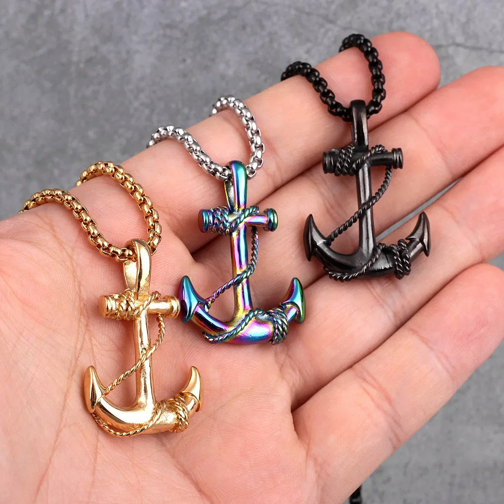 Collier ancre homme arc-en-ciel