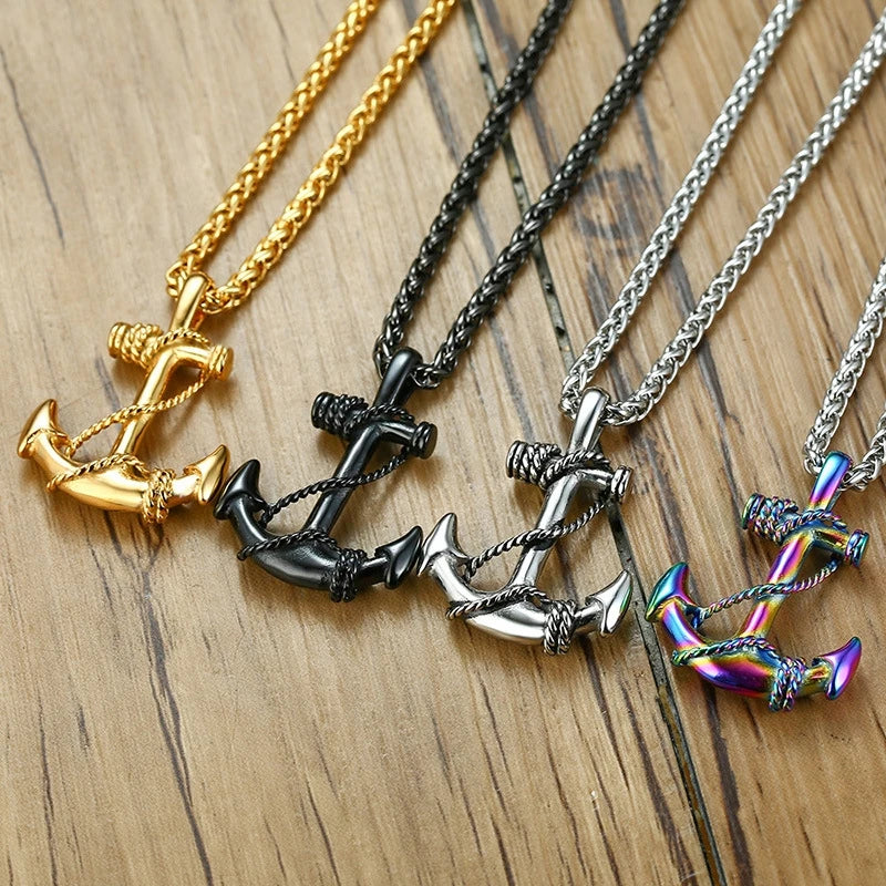 Collier ancre homme or