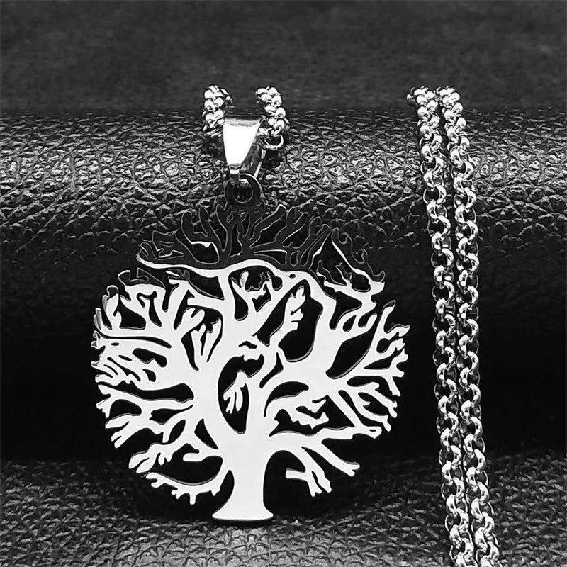 Tree of Life Pendant Necklace Tempered Steel