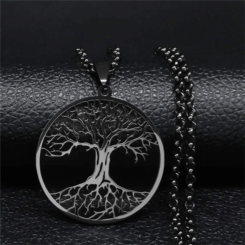 Tree of Life Pendant Necklace Tempered Steel