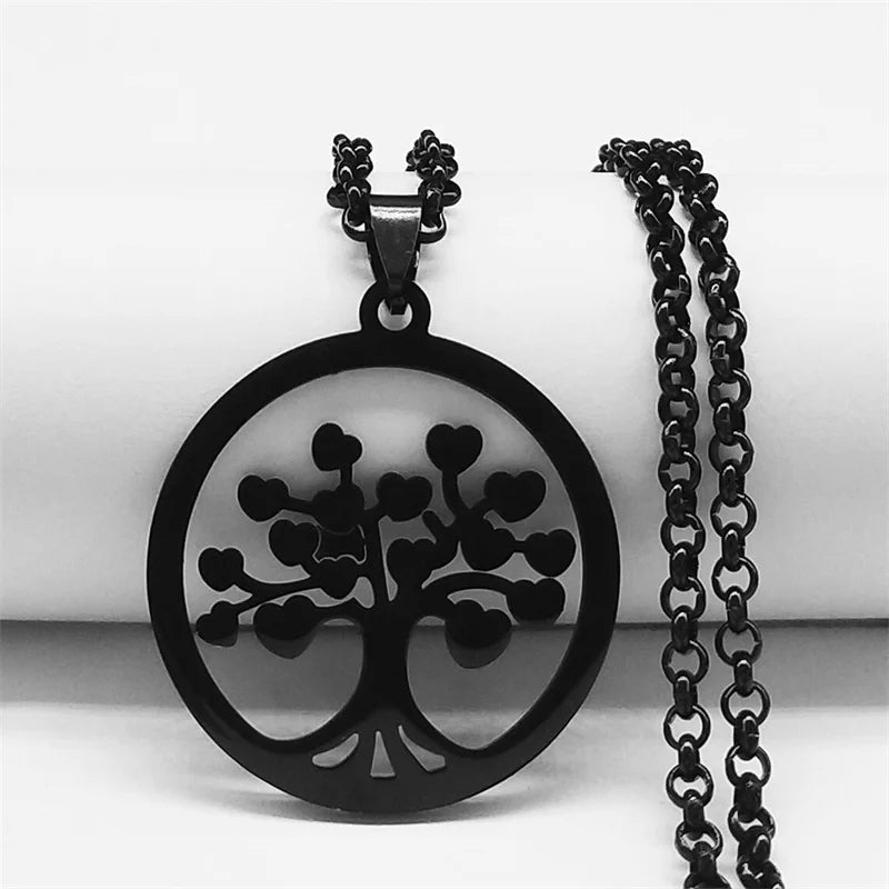 Tree of Life Pendant Necklace Tempered Steel Women