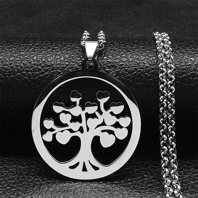 Tree of Life Pendant Necklace Tempered Steel Silver