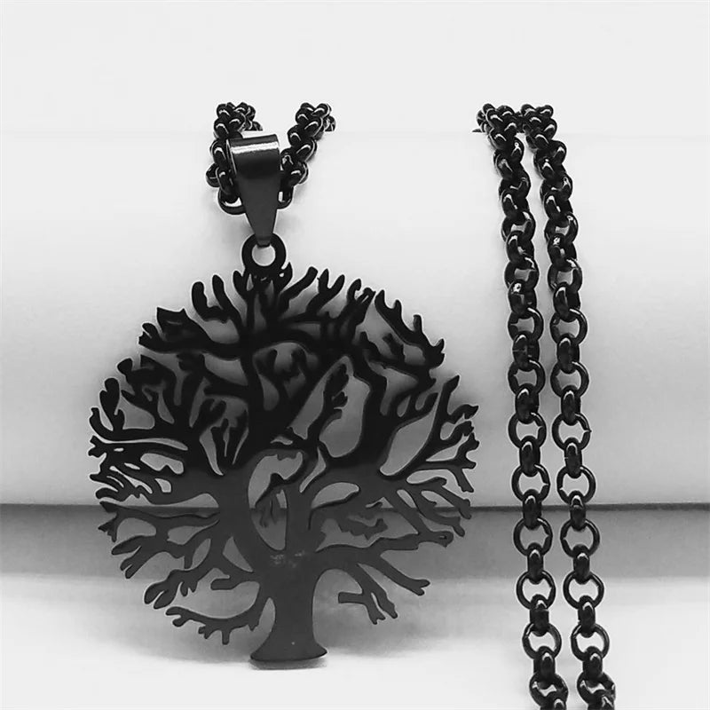 Tree of Life Pendant Necklace Tempered Steel