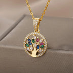 Tree of Life Necklace Pendant Women Stones gold