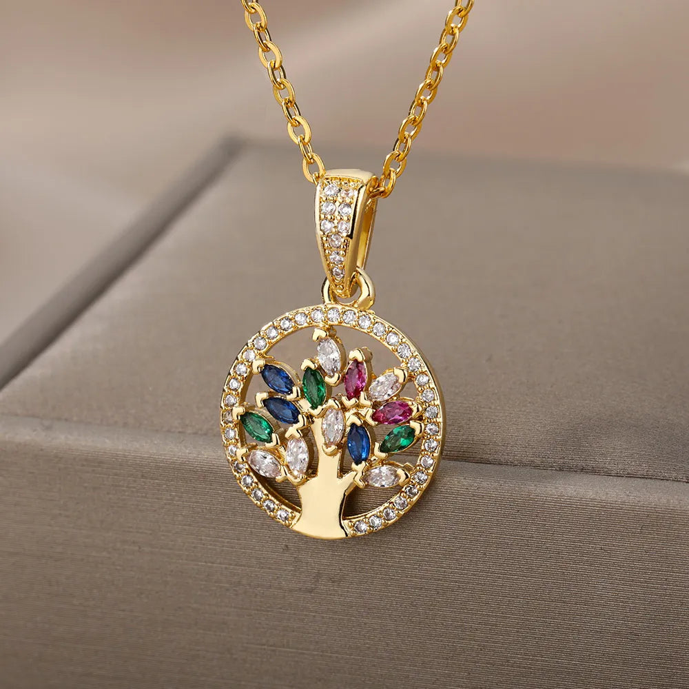 Tree of Life Necklace Pendant Women Stones gold