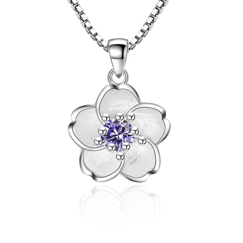 Necklace with Flower Pendant for Women purple