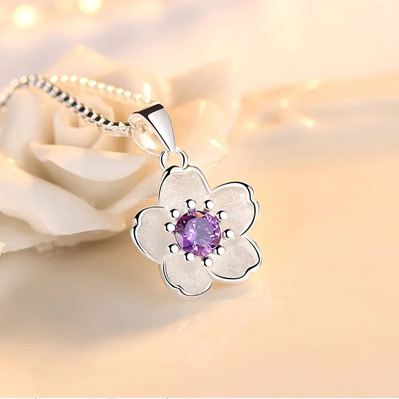Necklace with Flower Pendant for Women purple