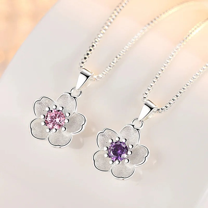 Necklace with Flower Pendant for Women pink