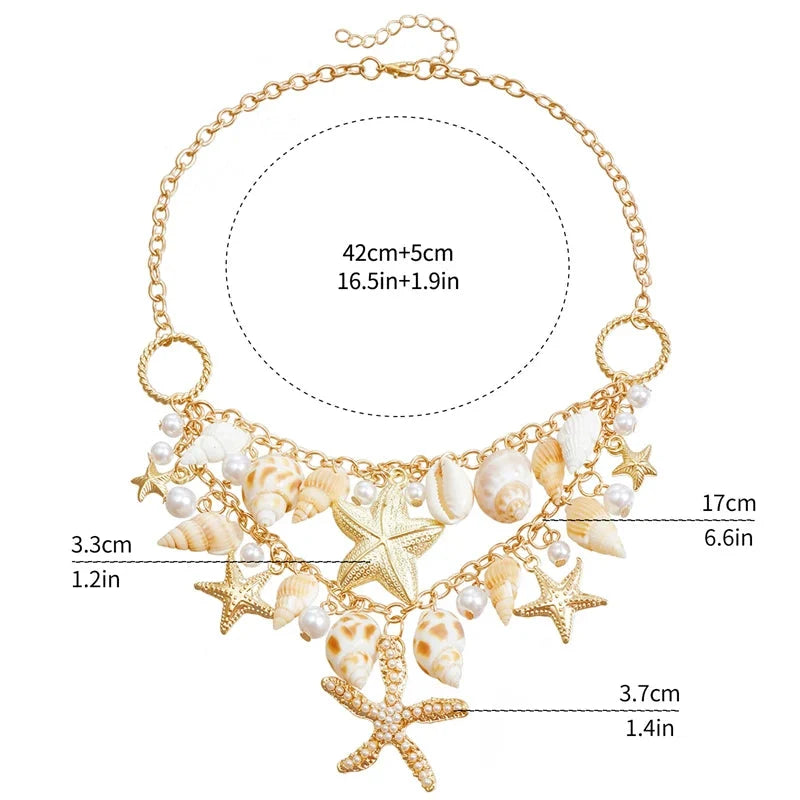 Collier avec grand pendentif coquillages et étoiles de mer