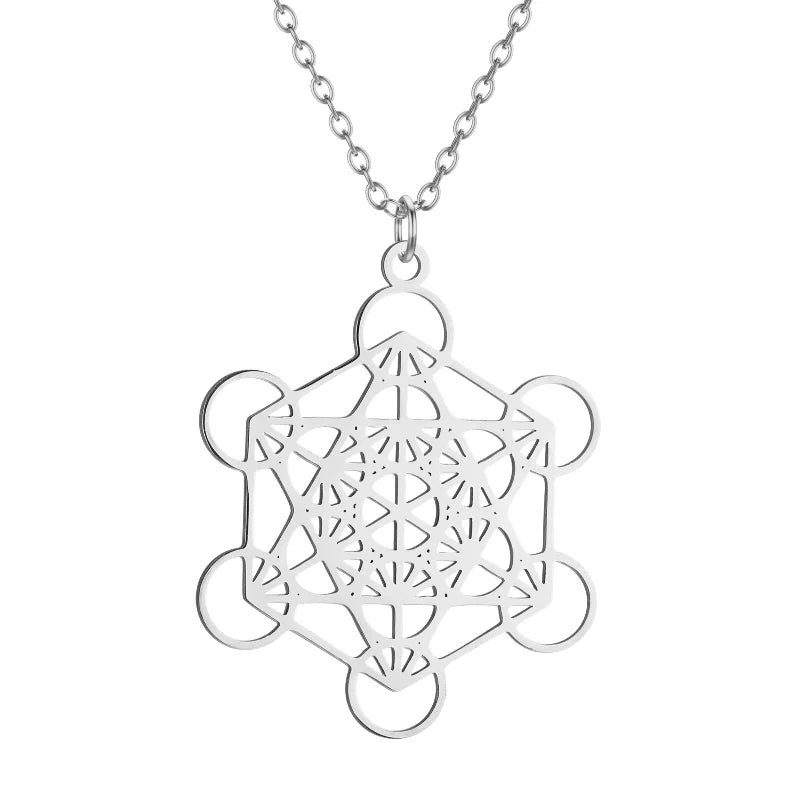 Necklace with Large Silver Metatron's Cube Pendant
