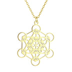 Necklace with Large Gold Metatron's Cube Pendant