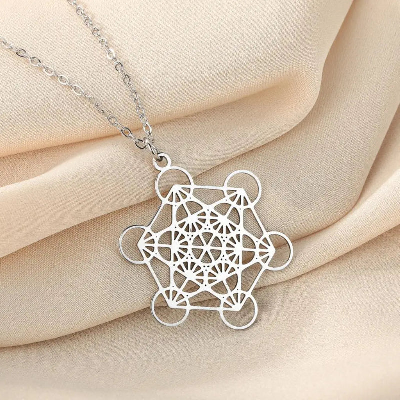 Necklace with Large Silver Metatron's Cube Pendant