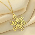 Necklace with Large Gold Metatron's Cube Pendant