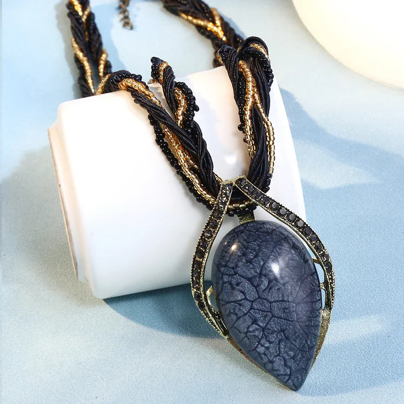Necklace with Large Black Ethnic Style Pendant