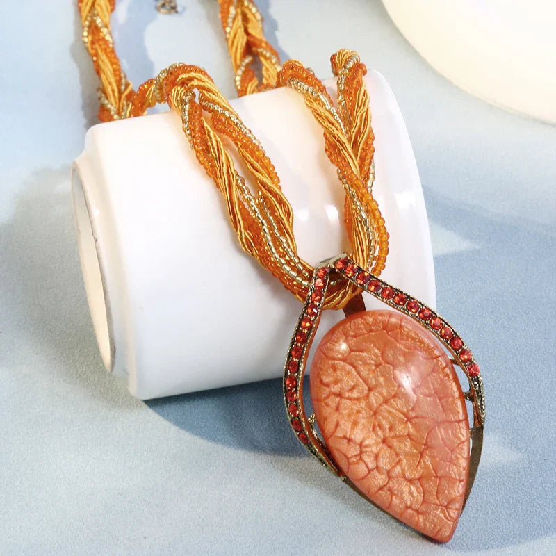 Necklace with Large Orange Ethnic Style Pendant