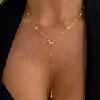 Necklace with Long Gold Sun Pendant