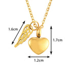 Collier d'urne avec pendentif ailes d'ange et coeur