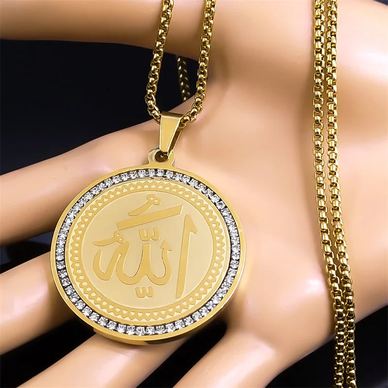 Collier avec pendentif amulette Allah arabe islam musulman or