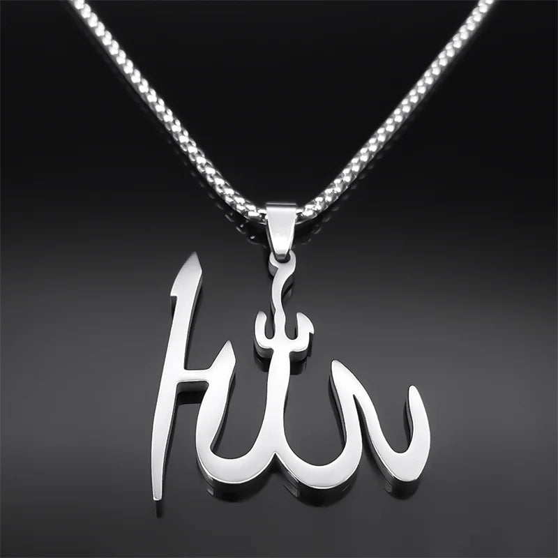Collier avec pendentif Allah arabe islam musulman argent 50 cm