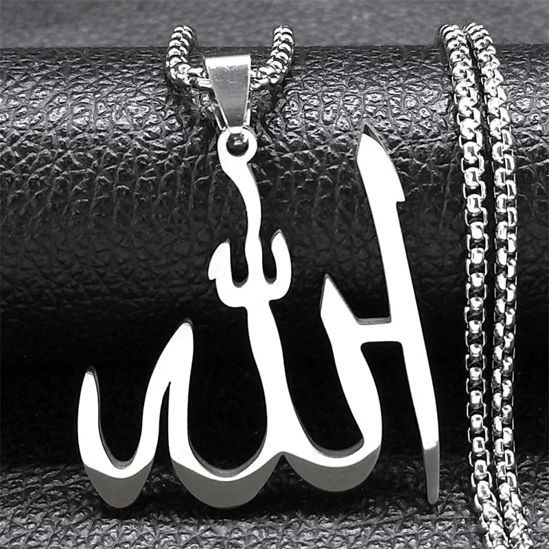 Collier avec pendentif Allah arabe islam musulman argent 50 cm