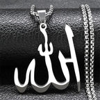 Collier avec pendentif Allah arabe islam musulman argent 50 cm