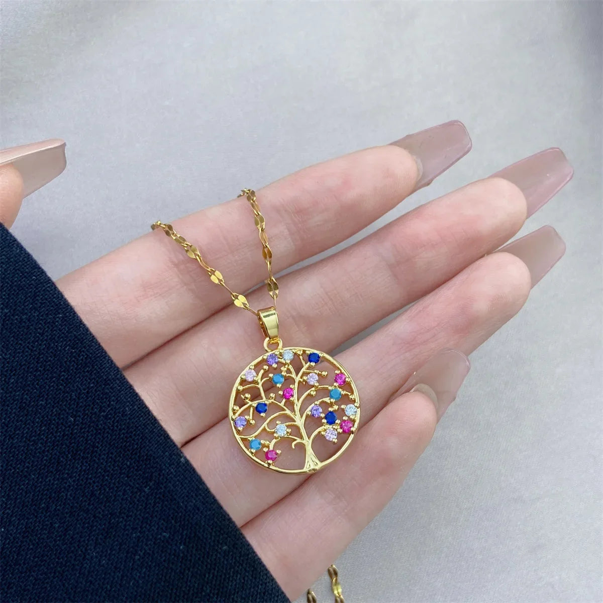 Necklace with Tree of Life Pendant with Multicolored Zircon