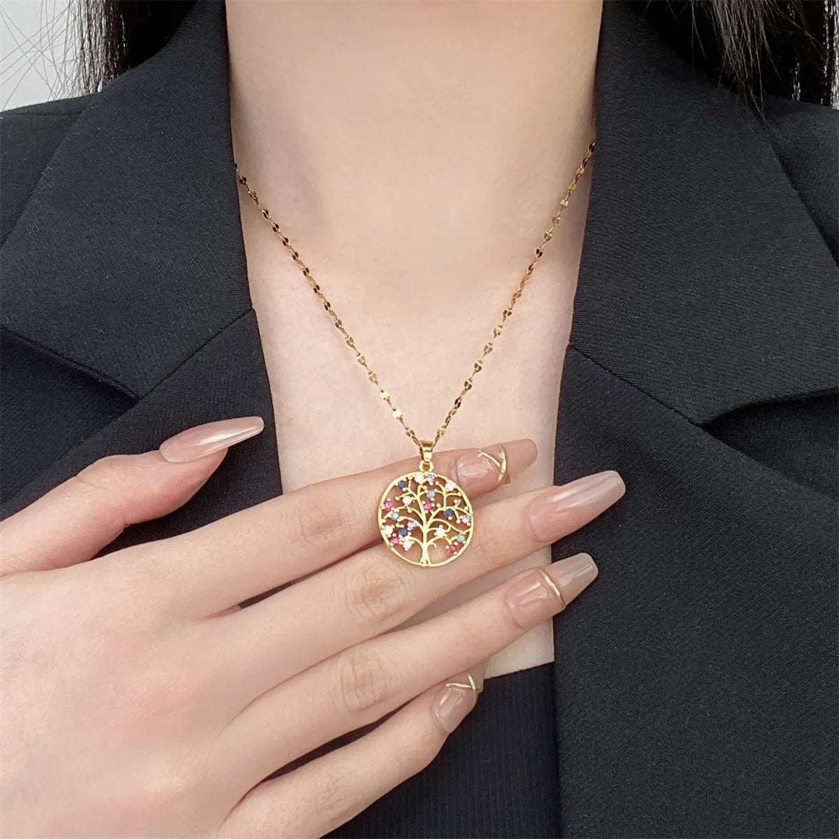 Necklace with Tree of Life Pendant with Multicolored Zircon