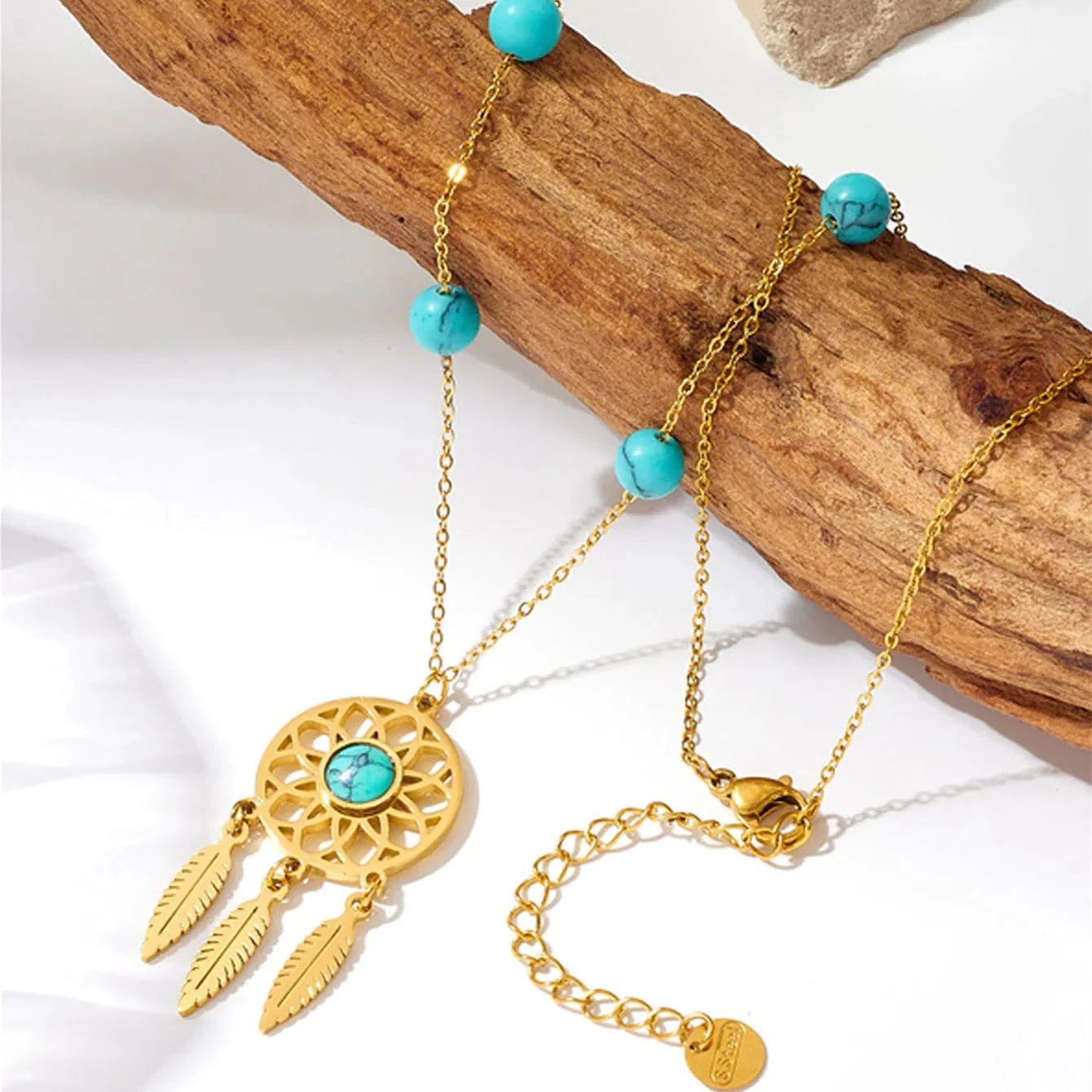 Necklace with Dreamcatcher Pendant and Turquoise Beads