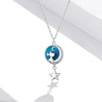 Necklace with Pendant with Moon and Cat Decoration