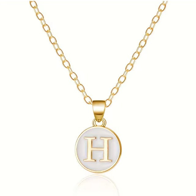 Necklace with white initial pendant - letter 