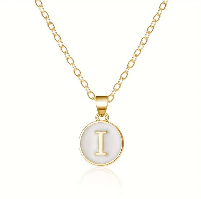 Necklace with white initial pendant - letter 