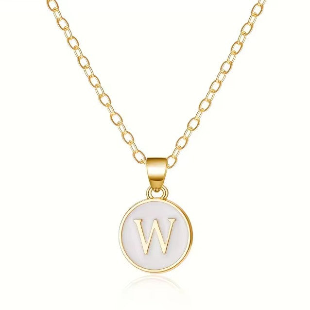 Necklace with white initial pendant - letter 