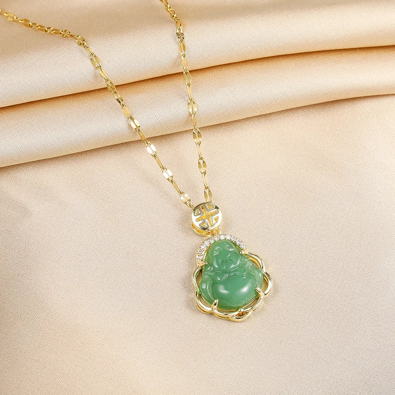 Necklace with Green Buddha Pendant