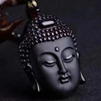 Necklace with Buddha Pendant in Obsidian